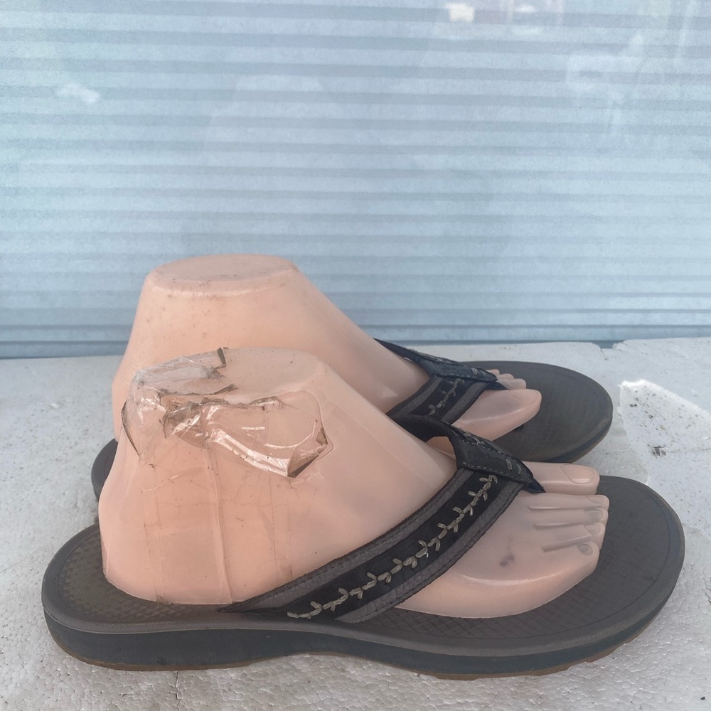 Chaco Playa Pro Flip Flops Thong Leather Black Gray Slip On Shoes Size 10